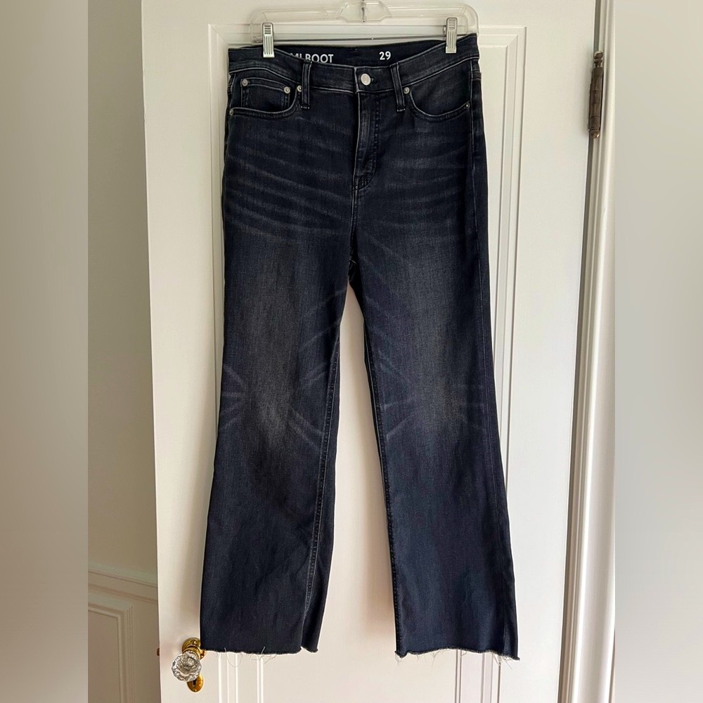 J.Crew-  Demi boot, washed black jeans with raw hem.